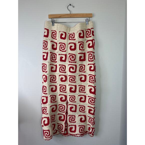 NWT Rhode Ana Crochet Pattern Maxi Skirt Women's Red Swirl Size: Medium - Picture 7 of 8